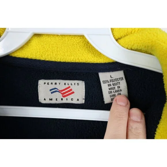 Vintage 90s Perry Ellis Mens Large Spell Out Flag 1/4 Half Zip Fleece Sweater - Picture 5 of 14